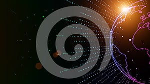 The dotted line link constructs the outline of the earth, the big data background of the Internet and network technology.